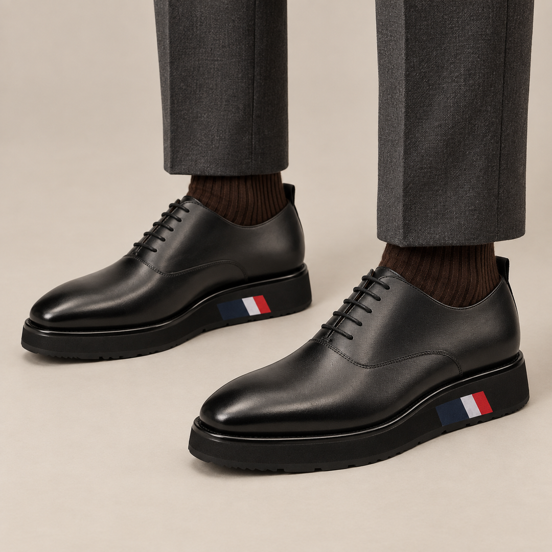 Black Plain-Toe Calf Leather Oxford Shoes