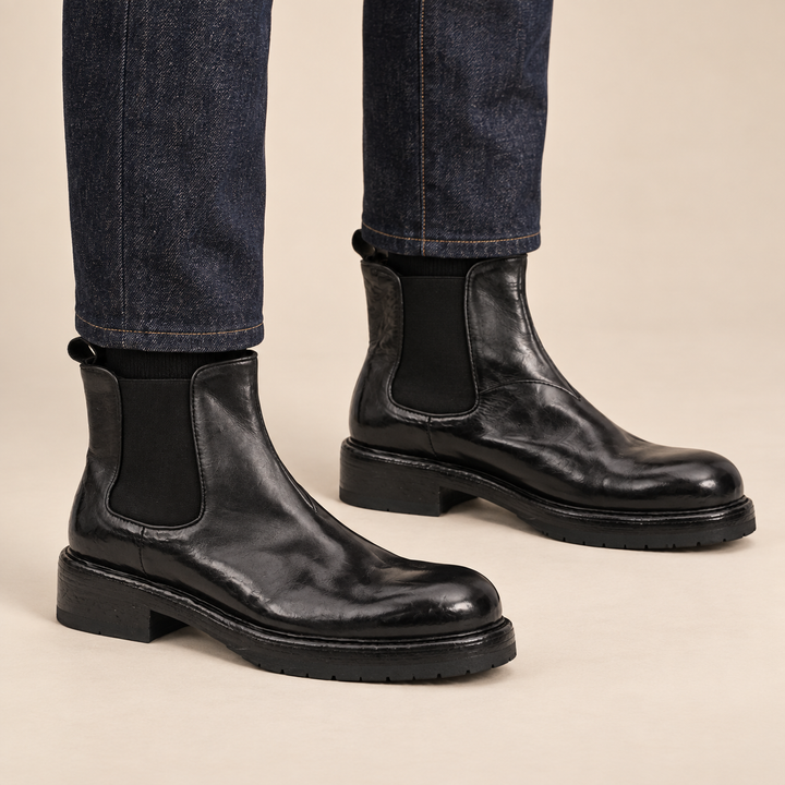 Black Plain-Toe Cow Leather Chelsea Boots