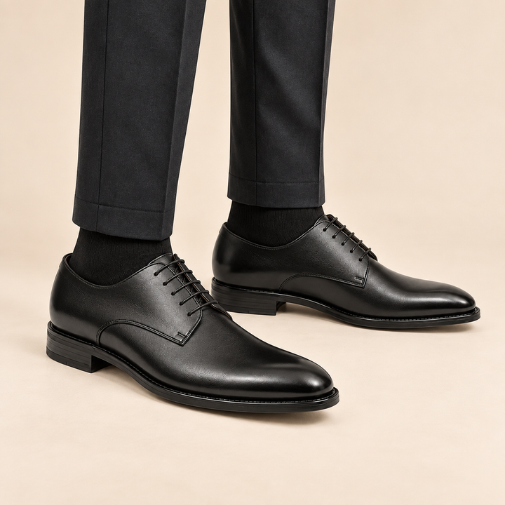 Black Plain-Toe Cow Leather Derby Shoes