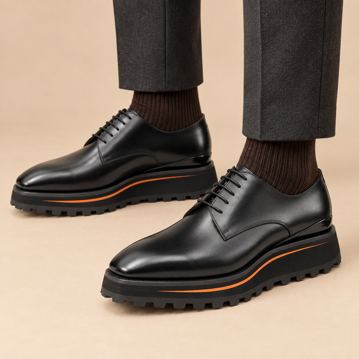 Black Plain-Toe Cow Leather Derby Shoes