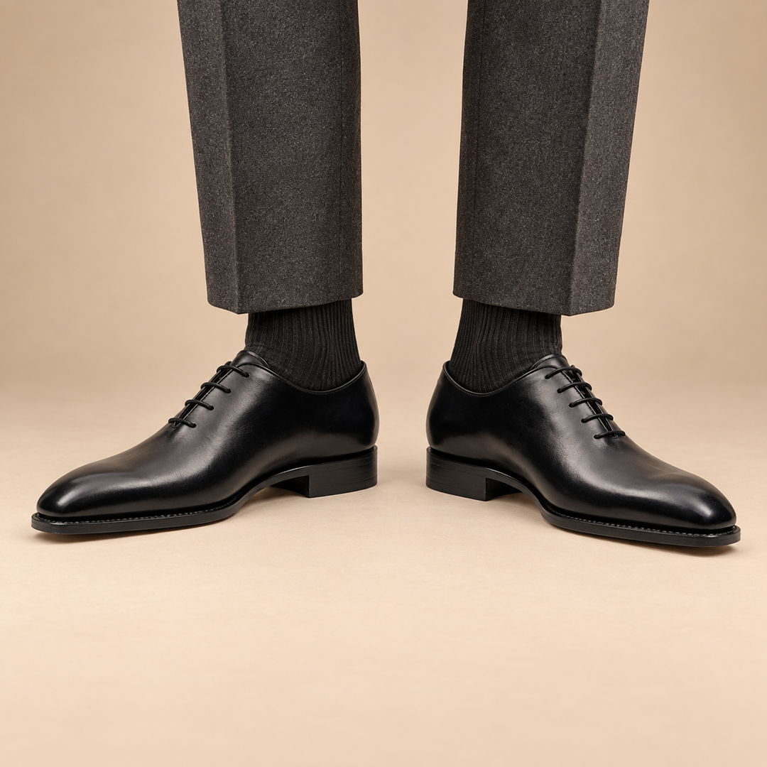 Black Plain-Toe Cow Leather Oxford Shoes