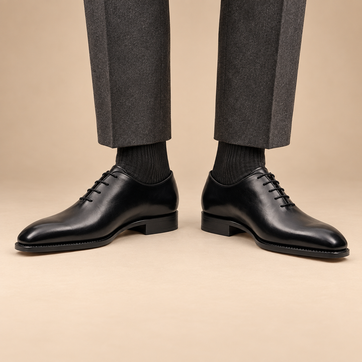 Black Plain-Toe Cow Leather Oxford Shoes