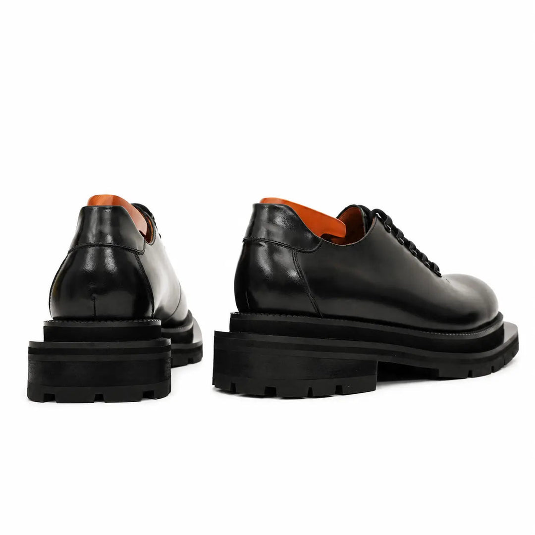 Black Plain-Toe Calf Leather Derby Shoes