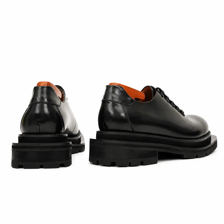 Black Plain-Toe Calf Leather Derby Shoes
