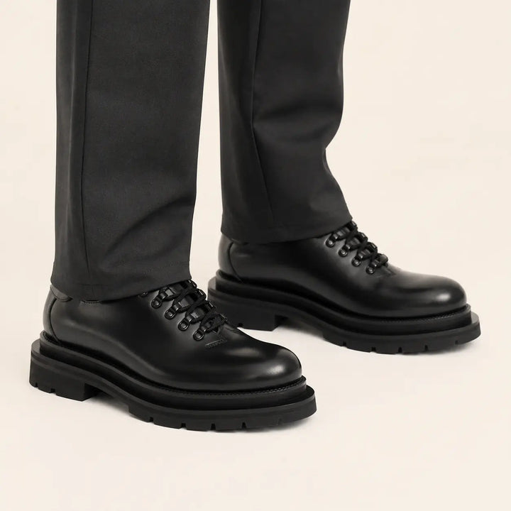 Black Plain-Toe Calf Leather Derby Shoes