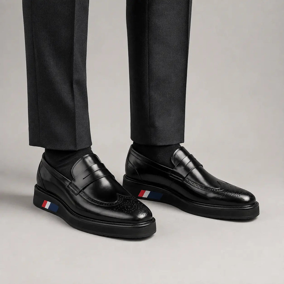 Black Platform Calf Leather Loafers