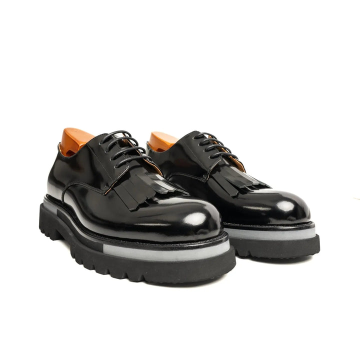 Black Kiltie Calf Leather Derby Shoes