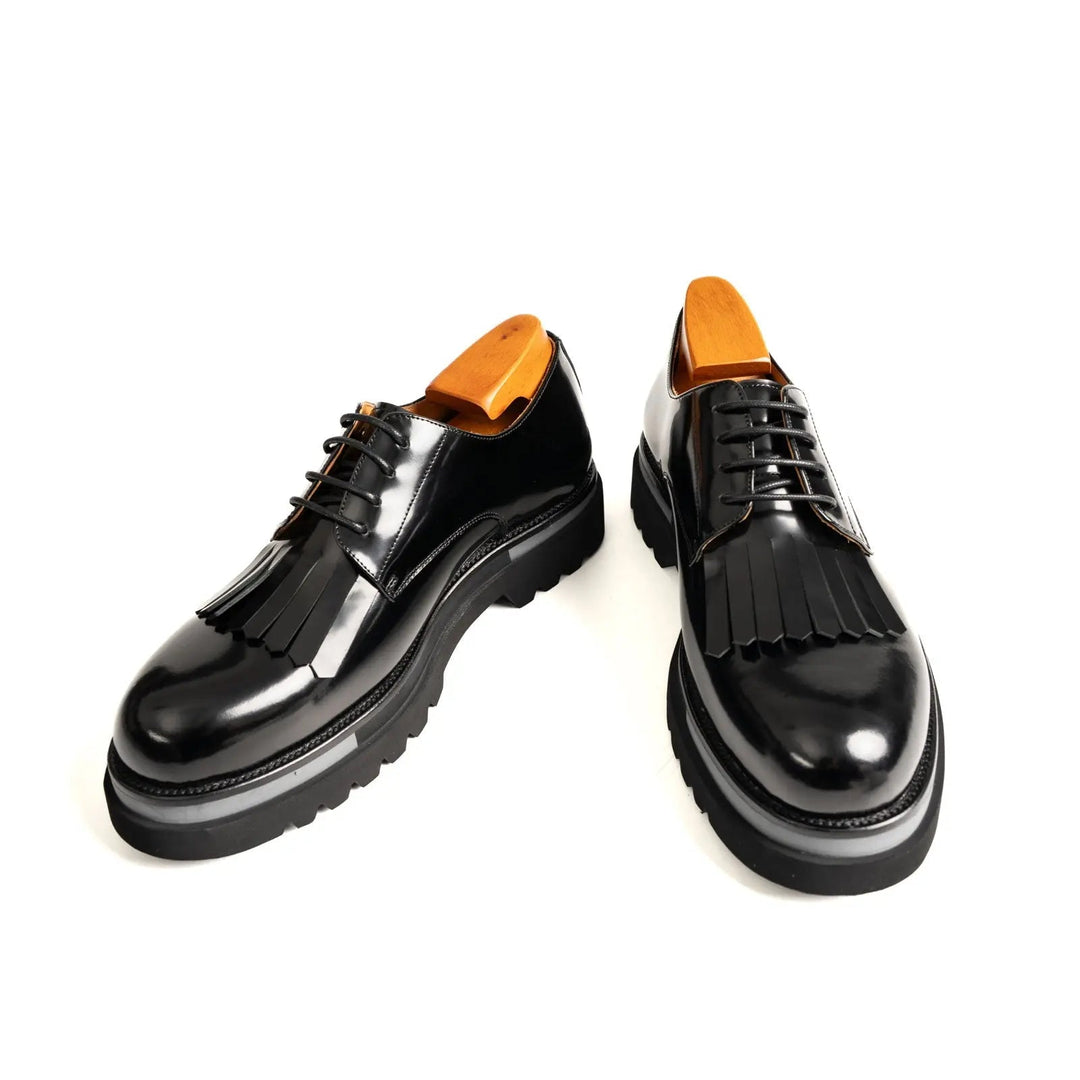 Black Kiltie Calf Leather Derby Shoes