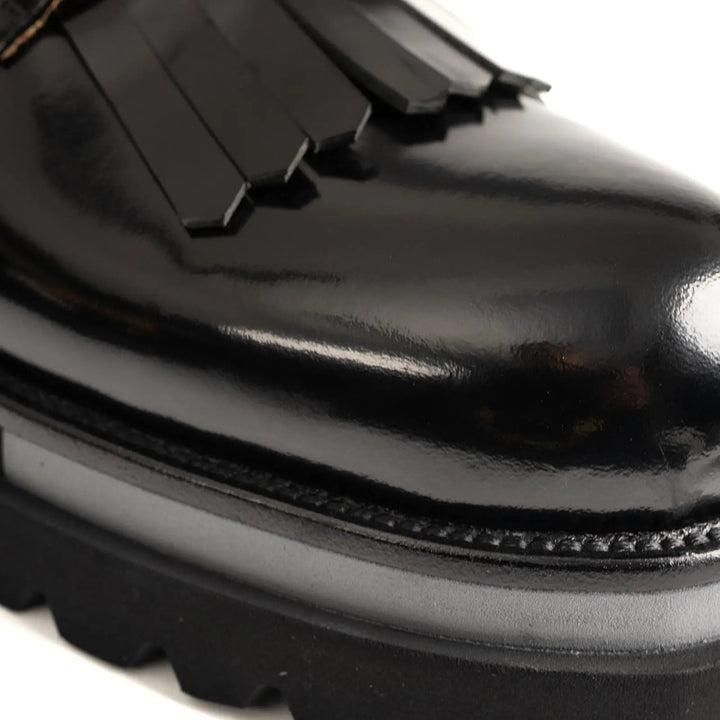 Black Kiltie Calf Leather Derby Shoes