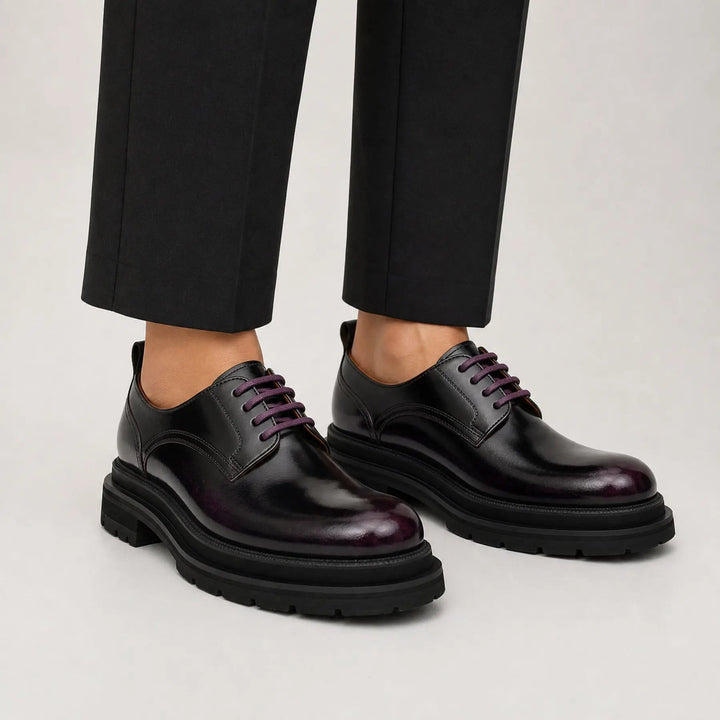 Purple Plain-Toe Calf Leather Derby Shoes