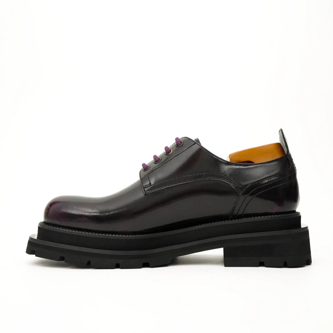Purple Plain-Toe Calf Leather Derby Shoes