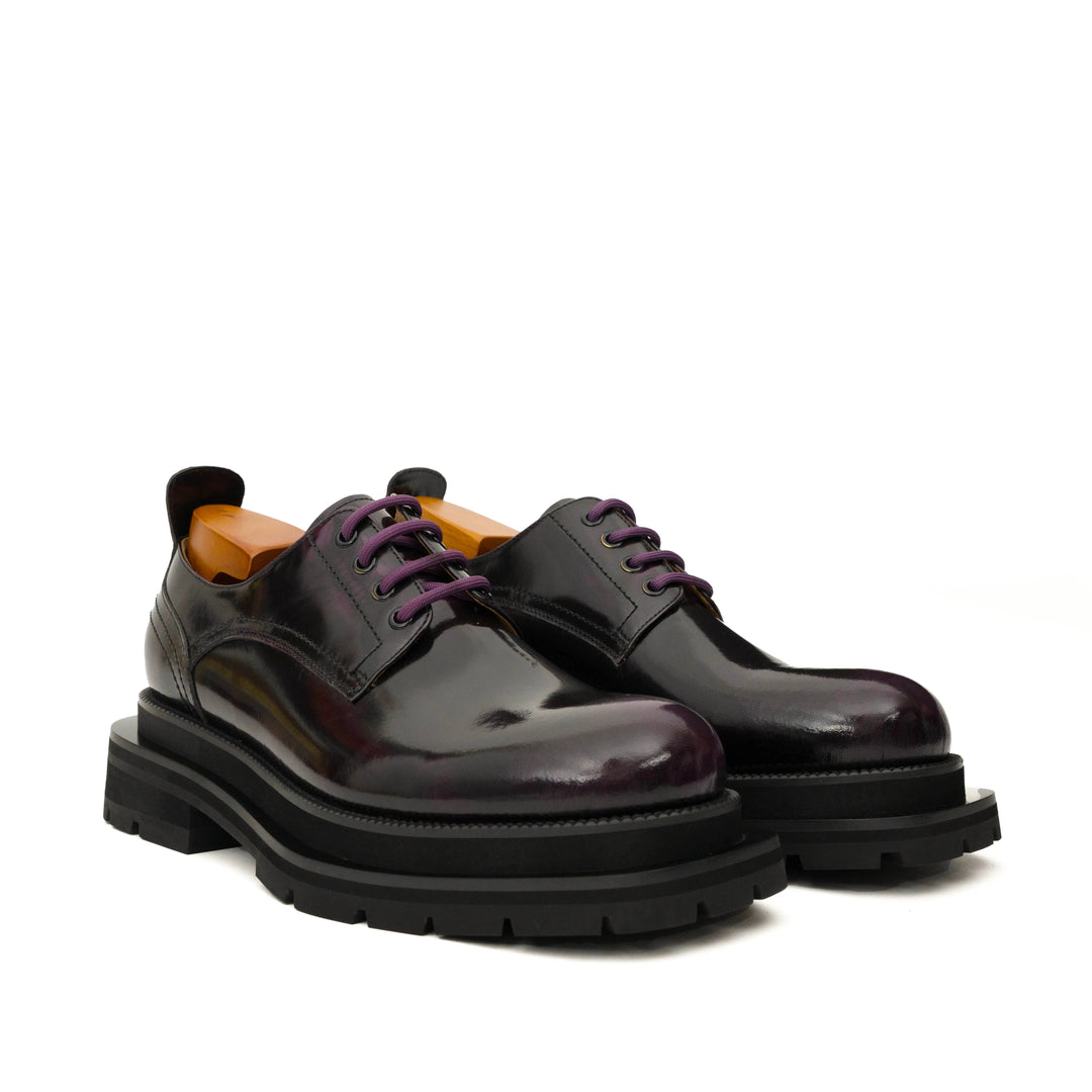 Purple Plain-Toe Calf Leather Derby Shoes