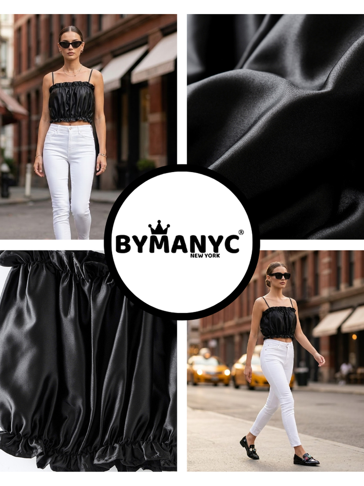 Black SOHO Satin Ruched Top Prêt-à-Porter BYMANYC ® New York