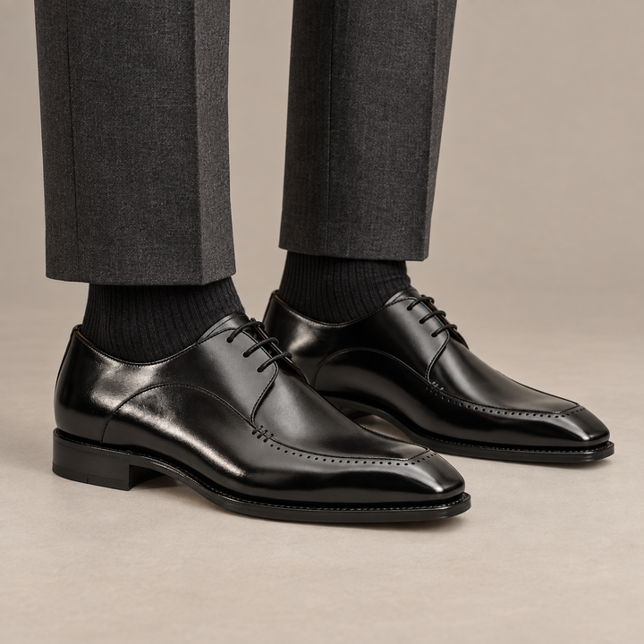 Black Square-Toe Calf Leather Derby Shoes