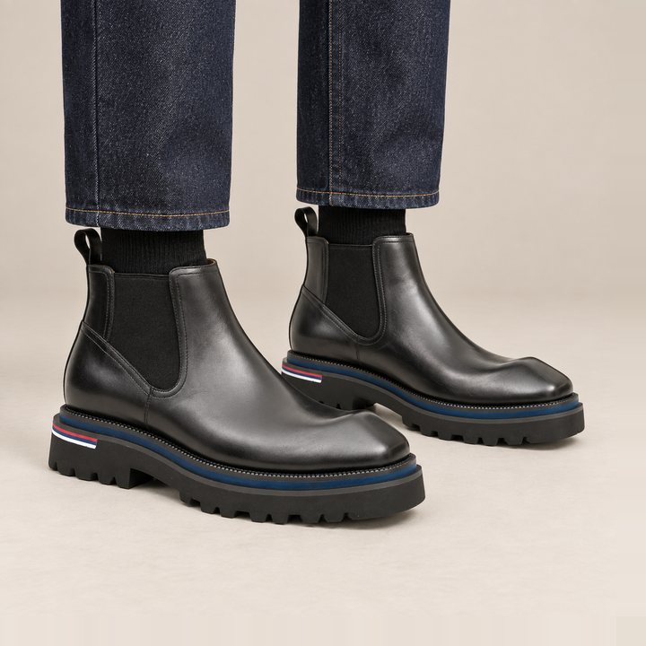 Black Square-Toe Cow Leather Chelsea Boots