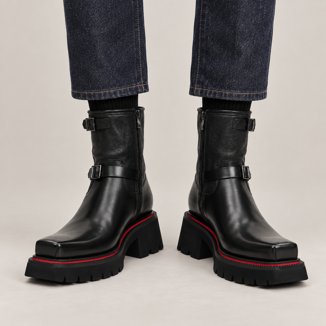 Black Square-Toe Cow Leather Chelsea Boots