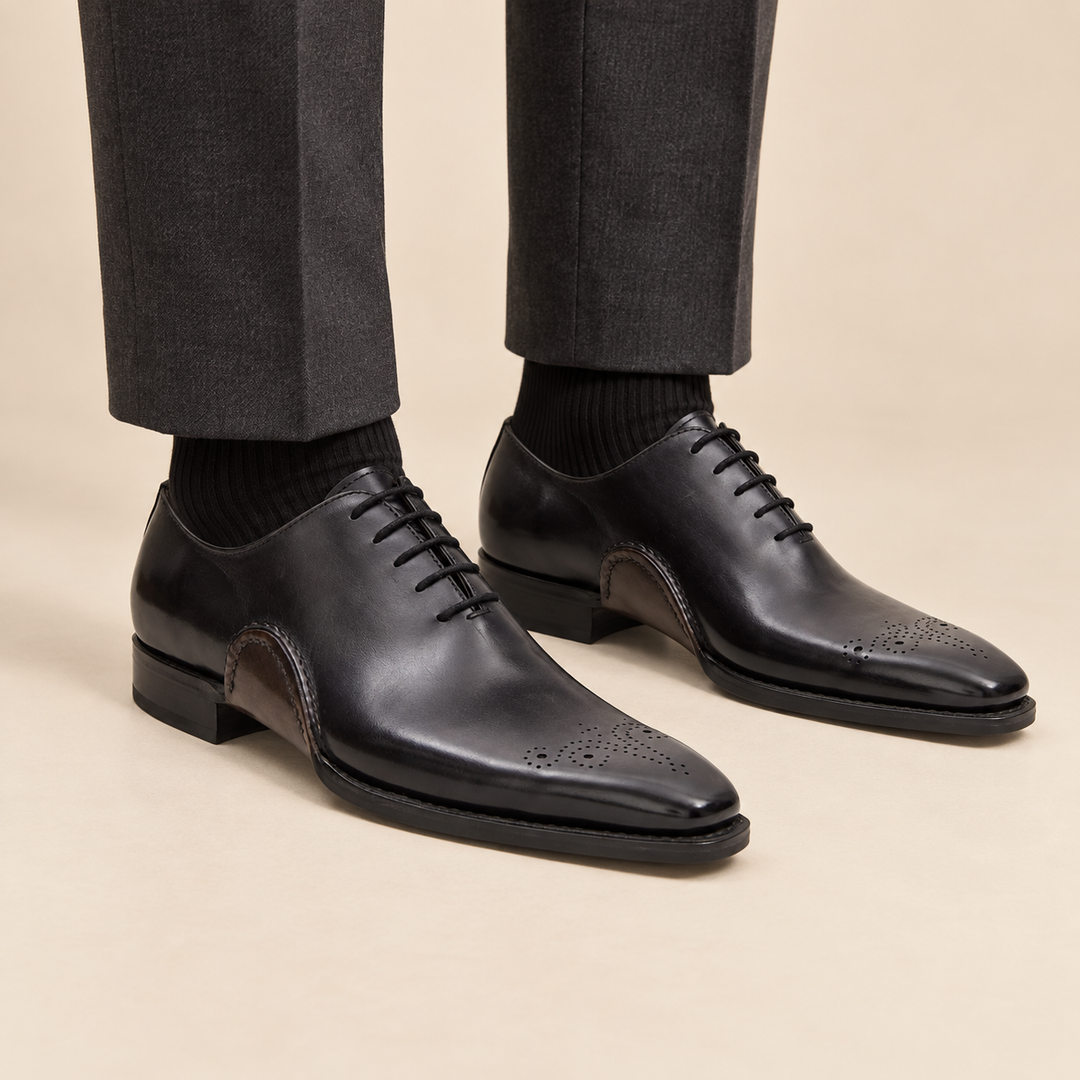 Black Square-Toe Cow Leather Oxford Shoes