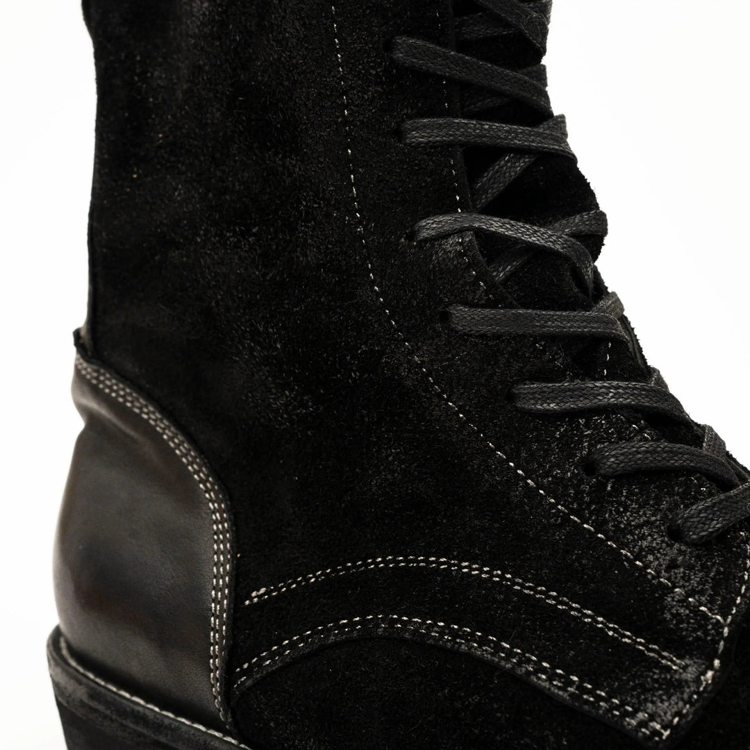 Black Plain-Toe Horsehide Lace-Up Boots
