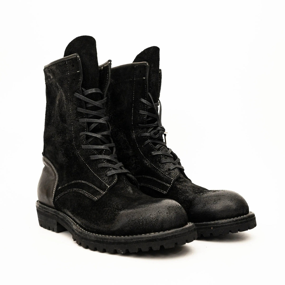 Black Plain-Toe Horsehide Lace-Up Boots