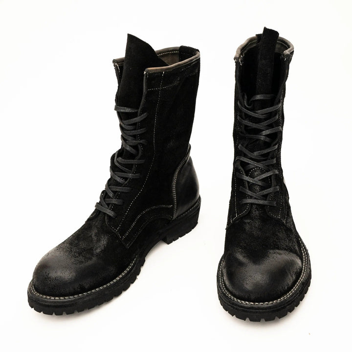 Black Plain-Toe Horsehide Lace-Up Boots