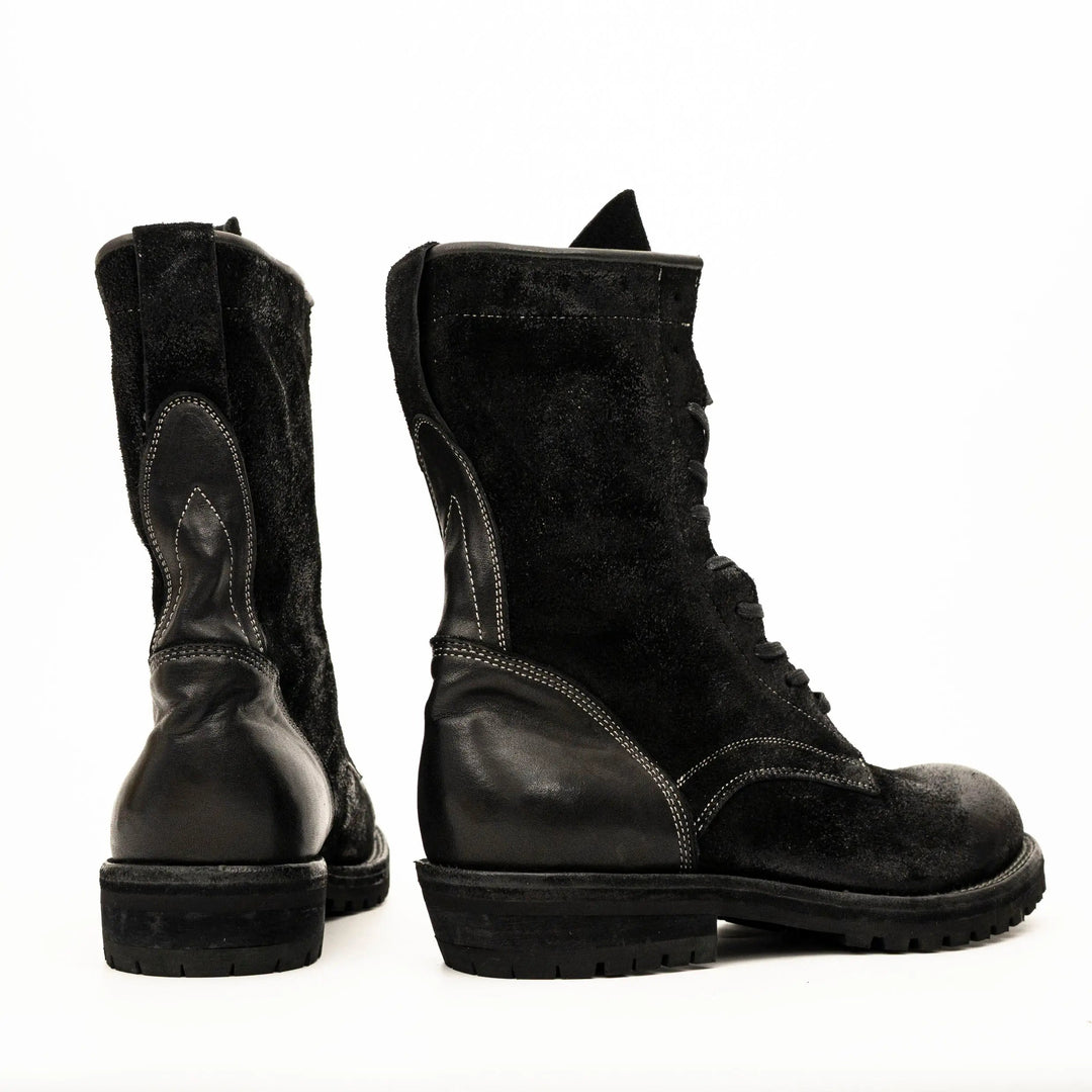 Black Plain-Toe Horsehide Lace-Up Boots
