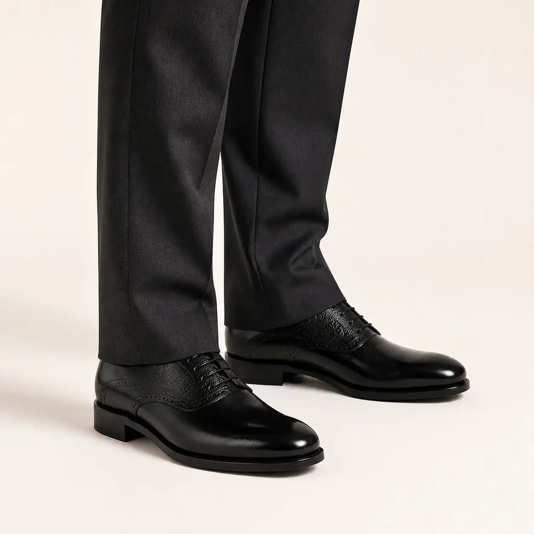 Goodyear Welted Oxford Shoes in Black Leather
