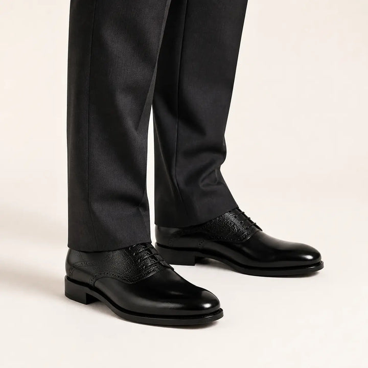 Goodyear Welted Oxford Shoes in Black Leather