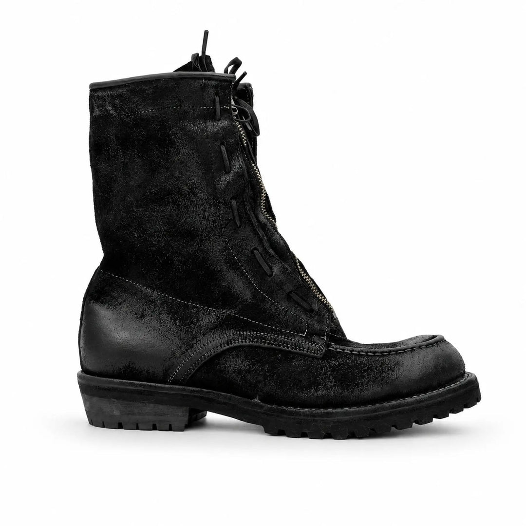 Black Plain-Toe Horsehide Lace-Up Boots