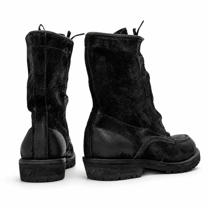 Black Plain-Toe Horsehide Lace-Up Boots