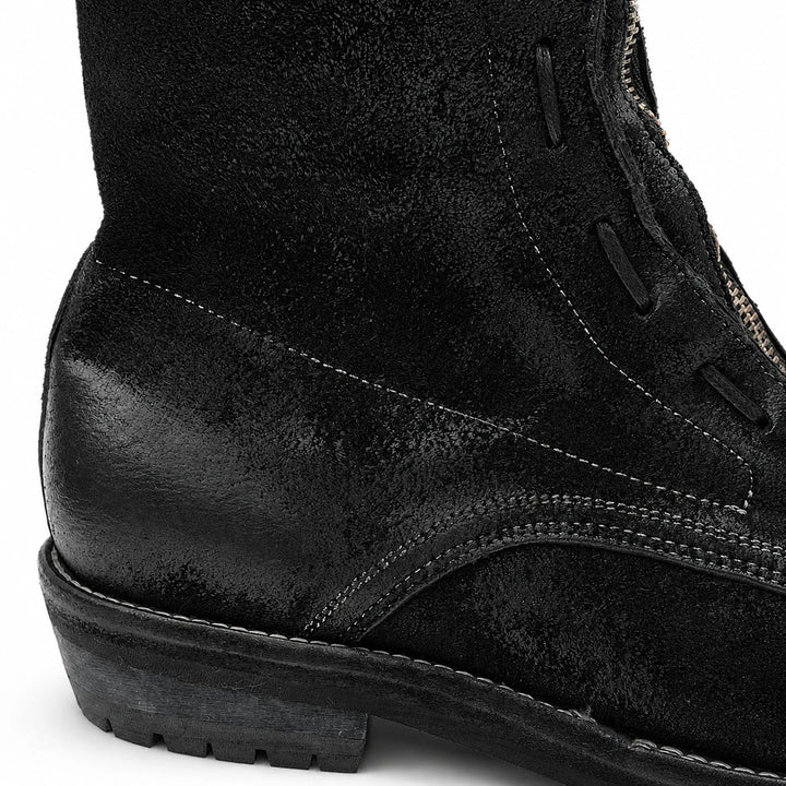 Black Plain-Toe Horsehide Lace-Up Boots