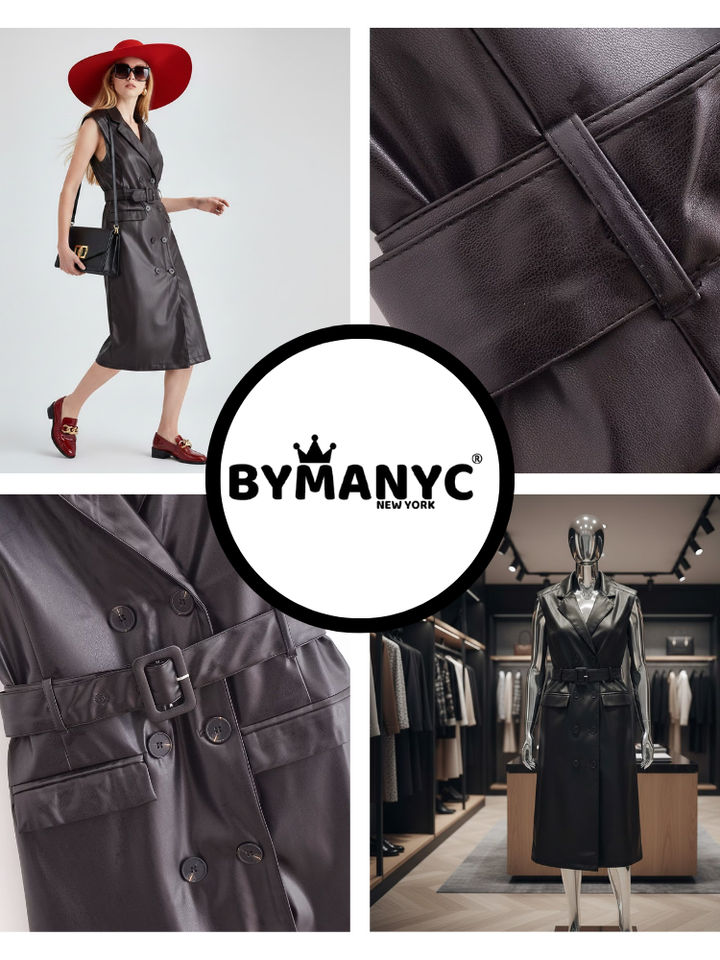 Black Vegan Leather Long Vest MOTT: New Colección COUTURE in NOLITA - BYMANYC ® New York