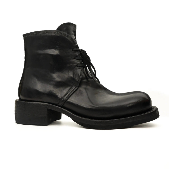 Black Plain-Toe Horse Butt Leather Ankle Boots