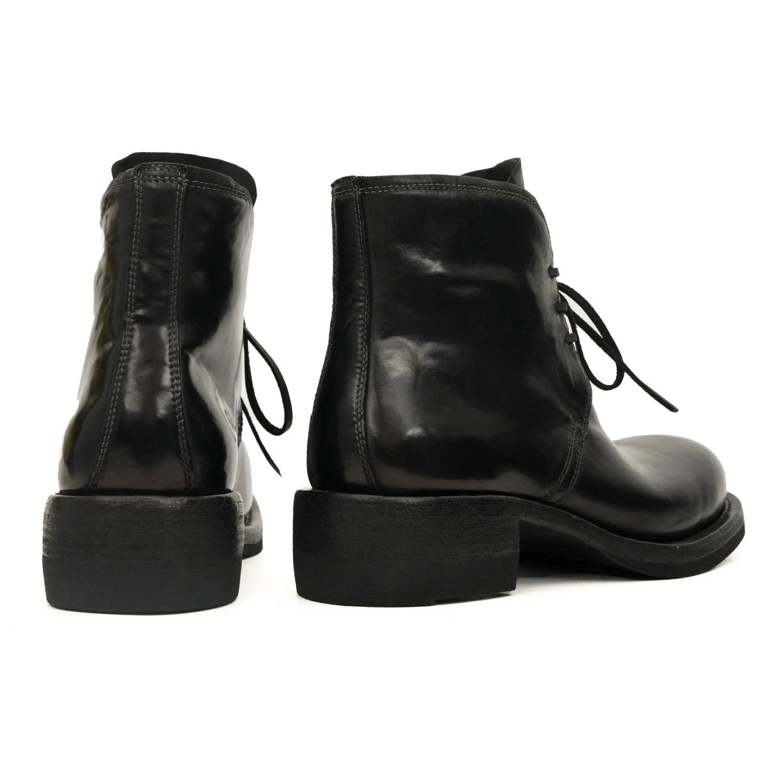 Black Plain-Toe Horse Butt Leather Ankle Boots