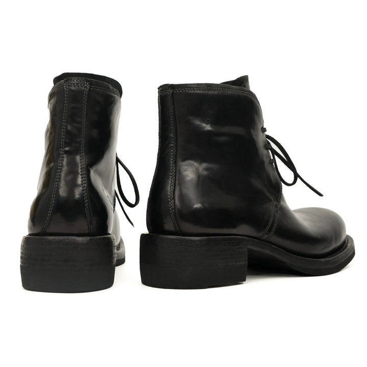 Black Plain-Toe Horse Butt Leather Ankle Boots