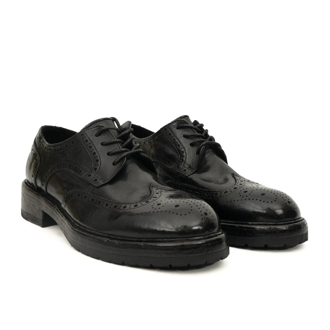 Black Wingtip Cow Leather Derby Shoes