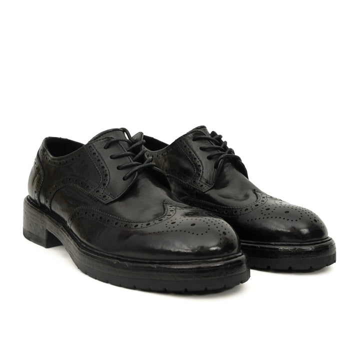 Black Wingtip Cow Leather Derby Shoes