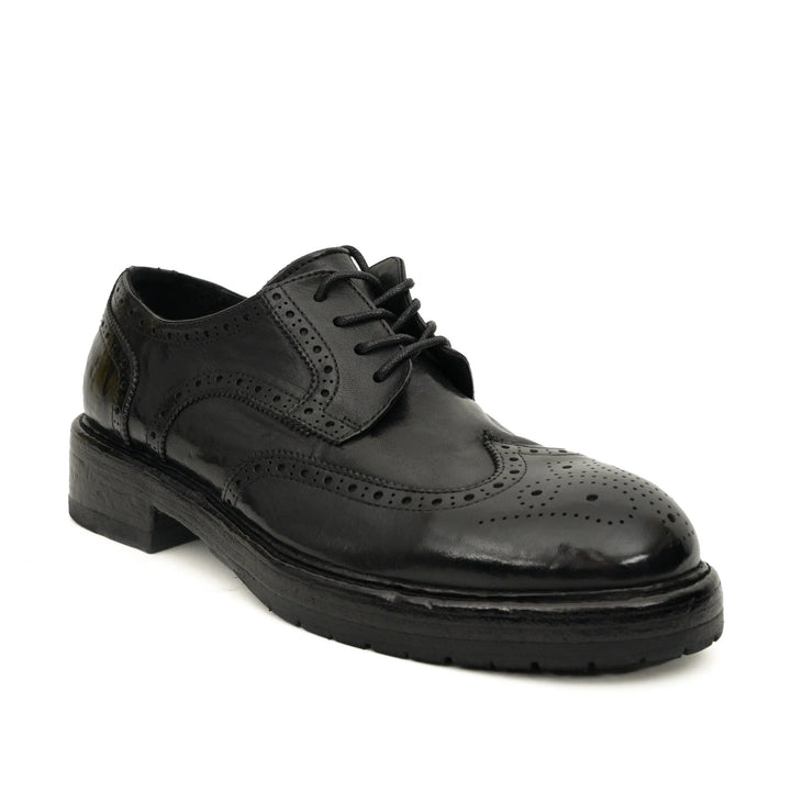 Black Wingtip Cow Leather Derby Shoes