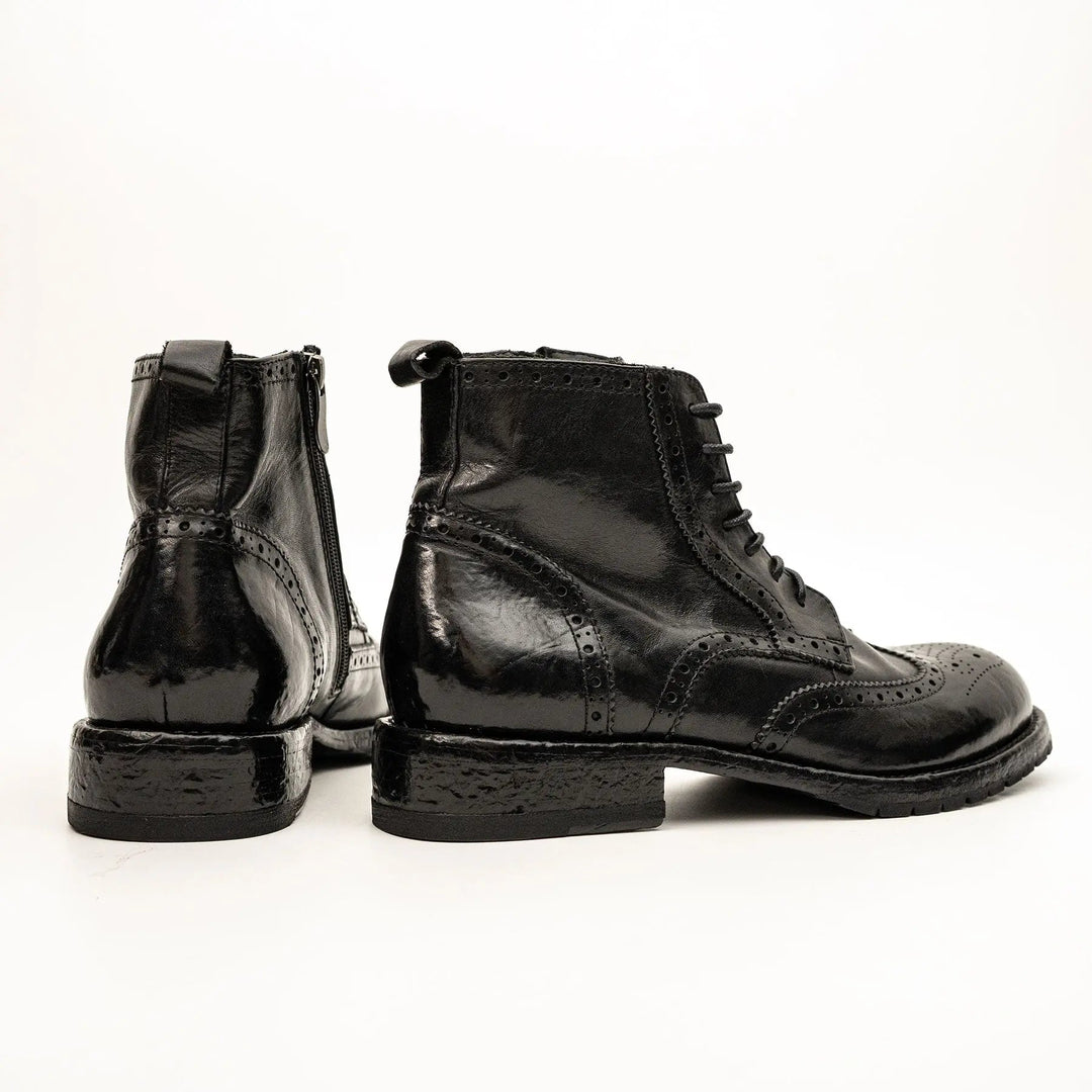 Black Wingtip Calf Leather Ankle Boots
