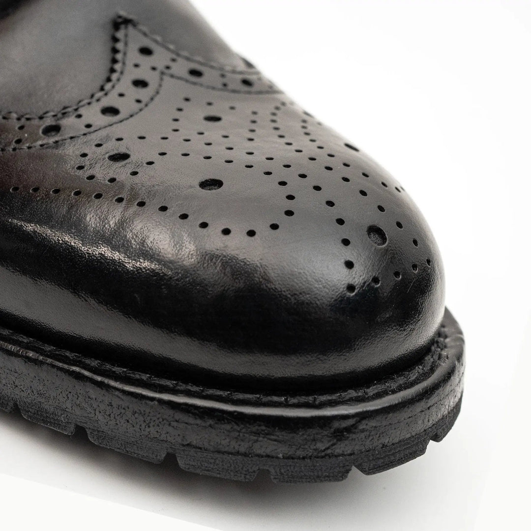Black Wingtip Calf Leather Ankle Boots