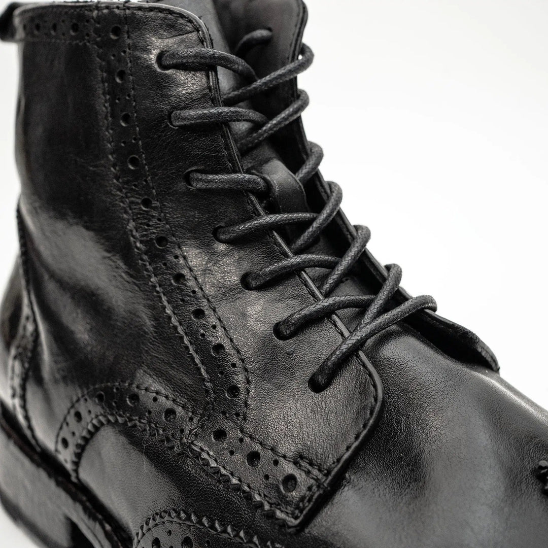 Black Wingtip Calf Leather Ankle Boots