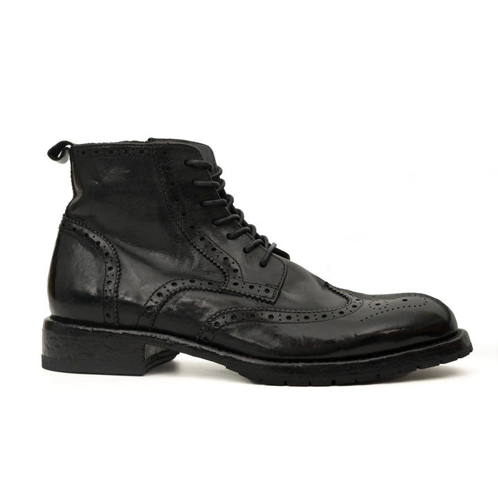 Black Wingtip Calf Leather Ankle Boots