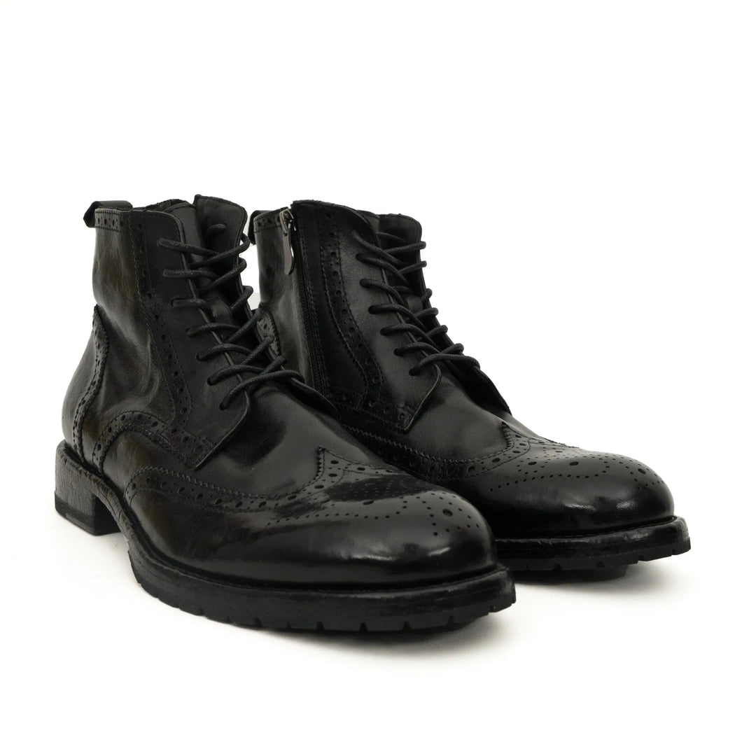 Black Wingtip Calf Leather Ankle Boots