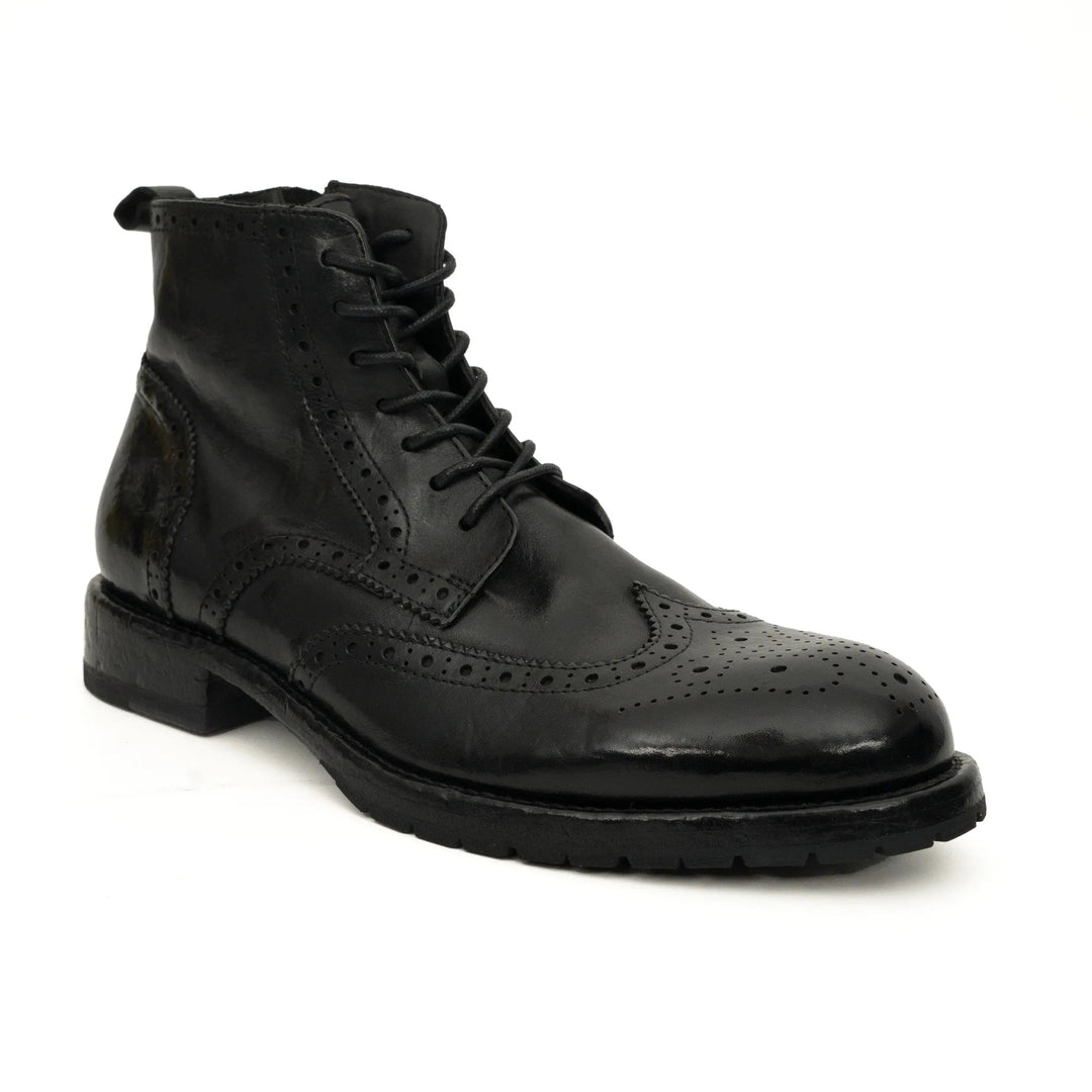 Black Wingtip Calf Leather Ankle Boots