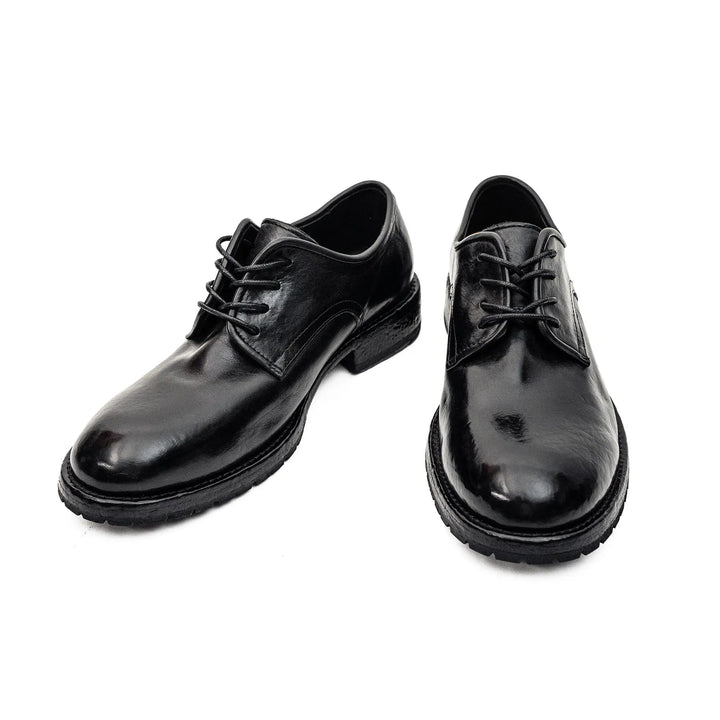 Black Plain-Toe Calf Leather Derby Shoes