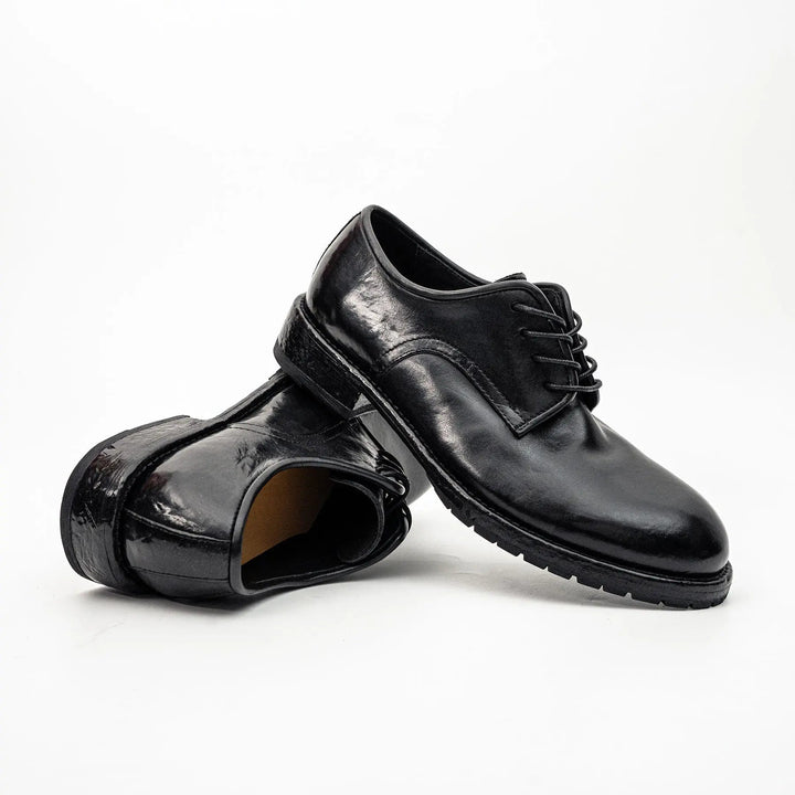 Black Plain-Toe Calf Leather Derby Shoes