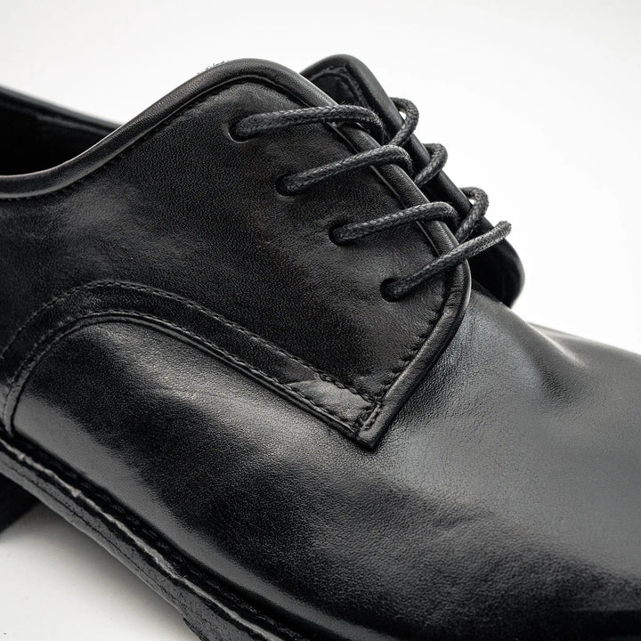 Black Plain-Toe Calf Leather Derby Shoes