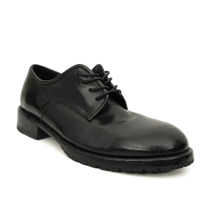 Black Plain-Toe Calf Leather Derby Shoes