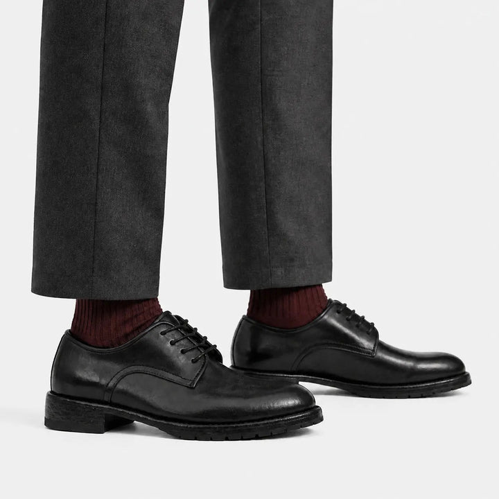 Black Plain-Toe Calf Leather Derby Shoes