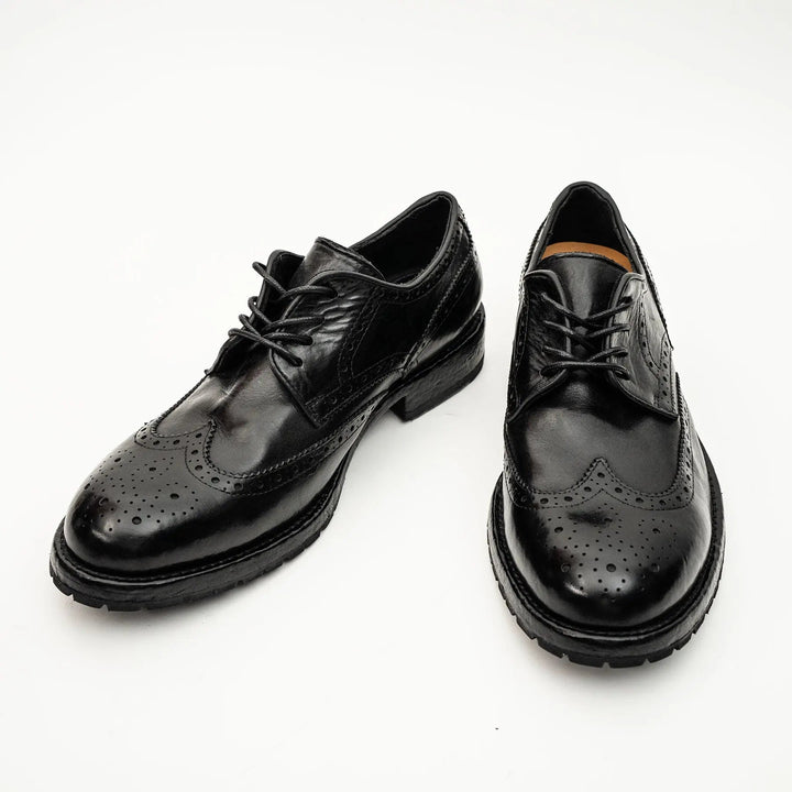 Black Wingtip Calf Leather Derby Shoes