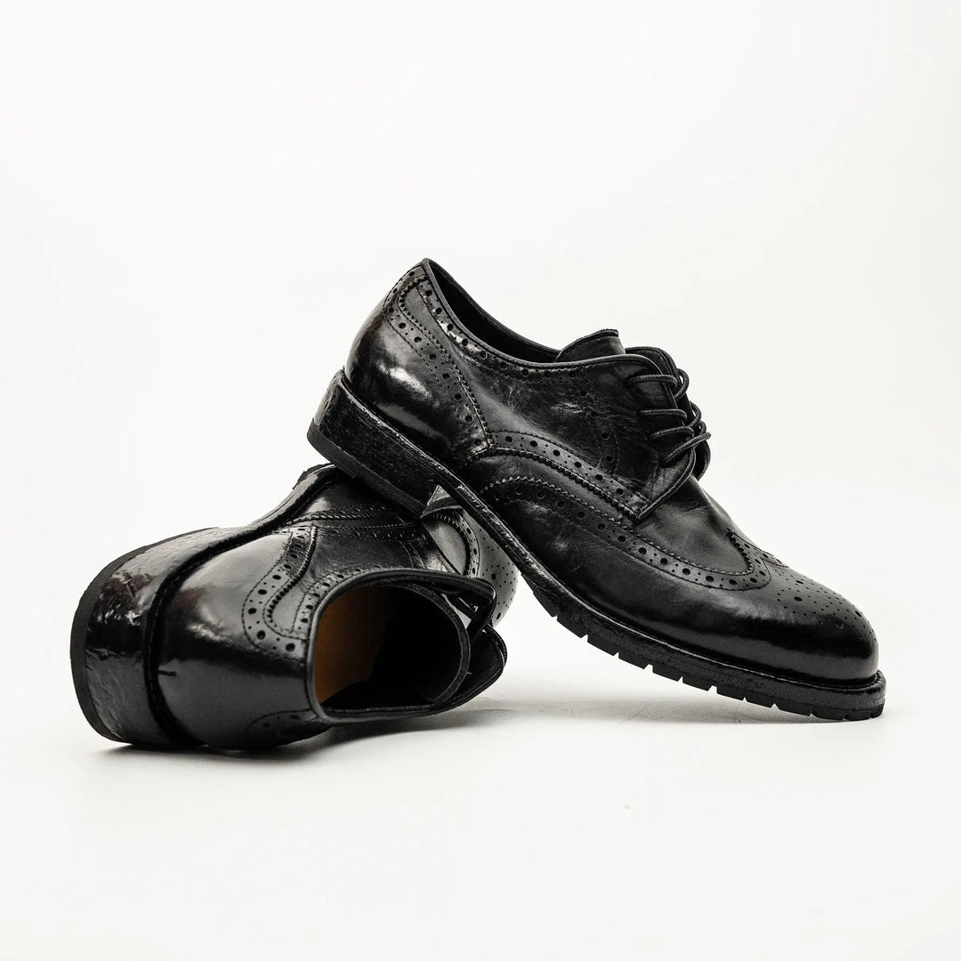 Black Wingtip Calf Leather Derby Shoes